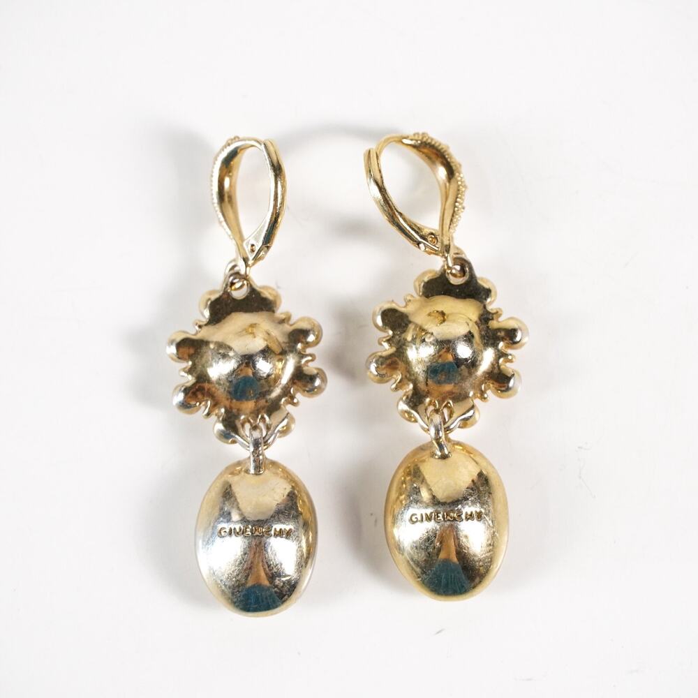 Givenchy Gold Tone Crystal Chandelier Leverback Drop Earrings Elegant Jewelry - Picture 2 of 8